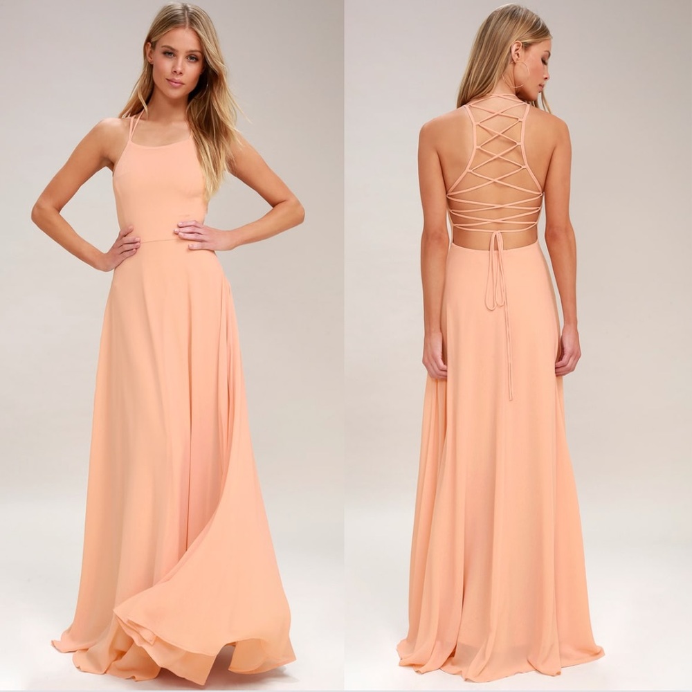 NWT Lulu’s Strappy To Be Here Blush Lace-Up Maxi Dress Small